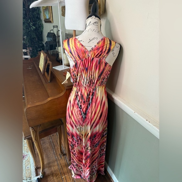 ONE WORLD Red Pink Cheetah Maxi Sundress V-Neck Sleeveless NWT 88.00‼️FINAL SALE - Picture 5 of 10